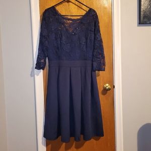 Miusol Navy Lace 2/3 Sleeve A-line Dress 2xl
